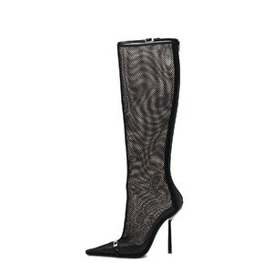 Saint Laurent Black Mesh Oxails Heeled Boots